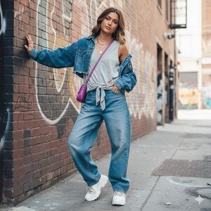 Blue Gray V-Neck Tie-Front Cotton Women's Top Medium